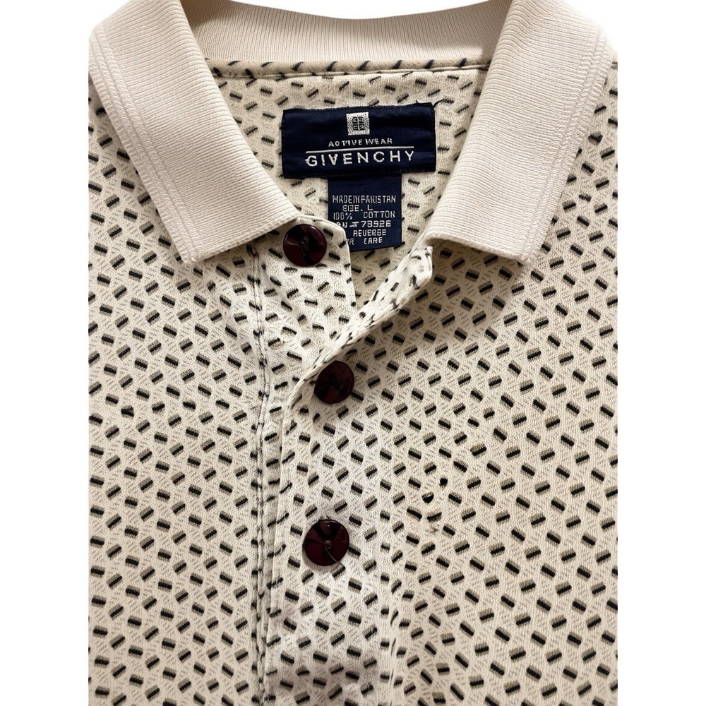 Givenchy Activewear Men's Geometric Knit Polo Shirt Beige/Black Size L